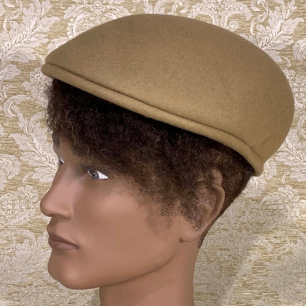 Vintage 1990s Tan Wool Felt Ascot Cap