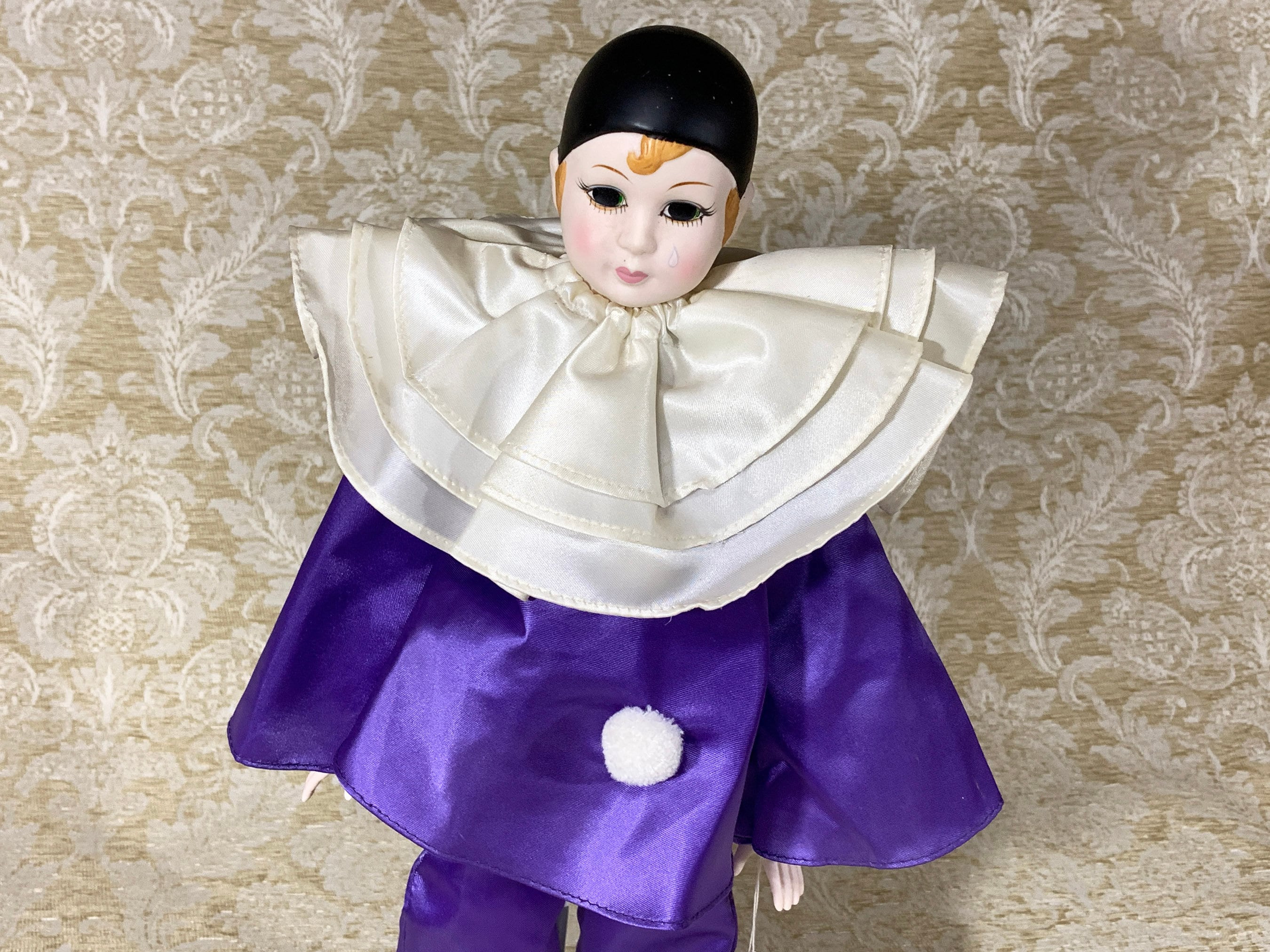 Russ Berrie Pierrot Clown in Purple & White With High Heel Shoes