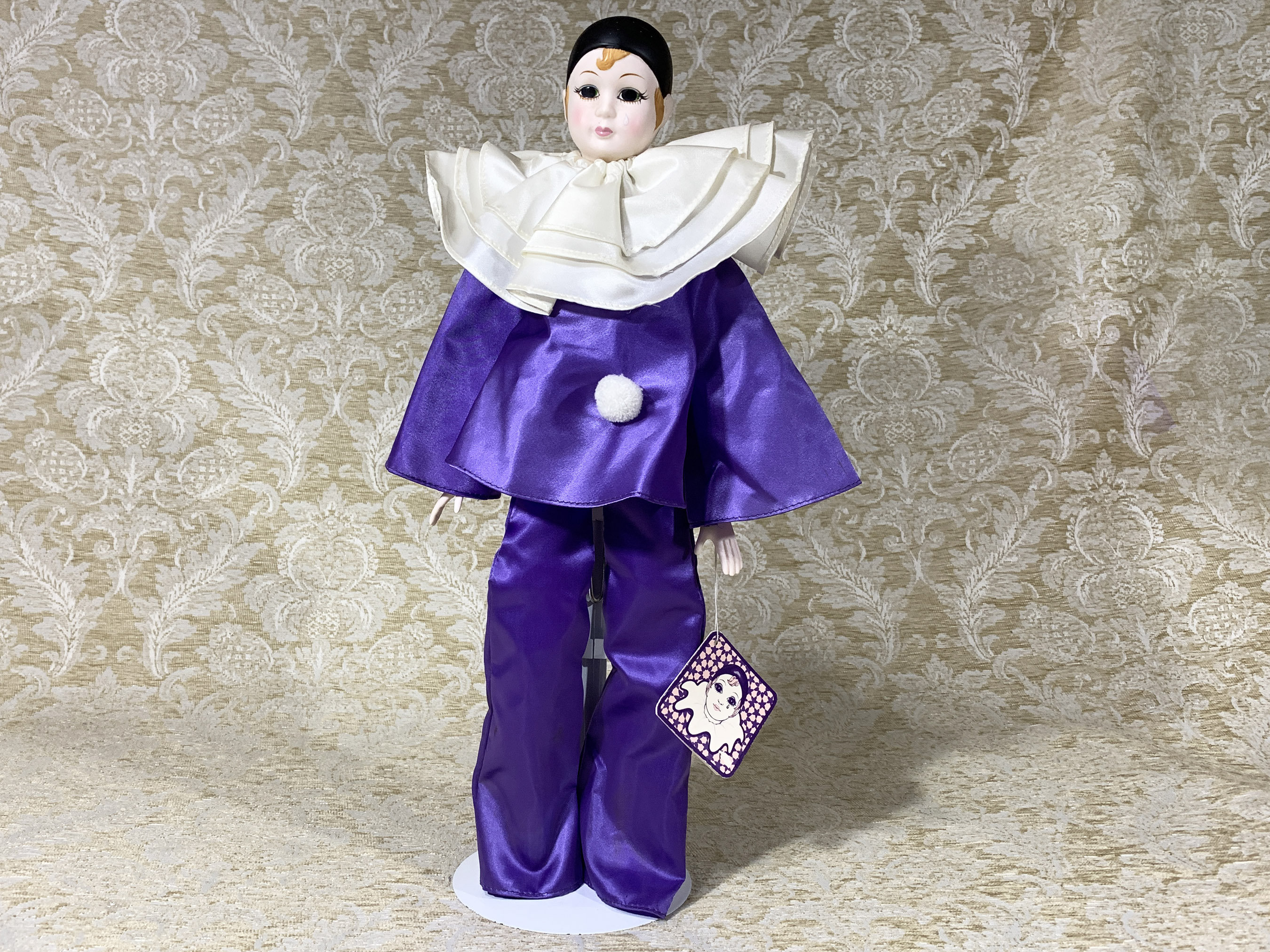 Russ Berrie Pierrot Clown in Purple & White With High Heel Shoes