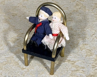 Two Vintage Russ Berrie Miniature Dolls in a Chair