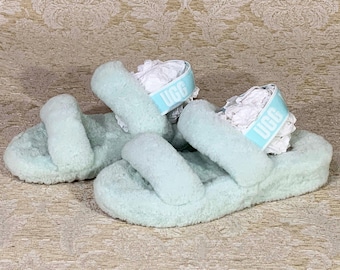 Women's Fluff UGG Slide Sheepskin Slippers Size USA 9