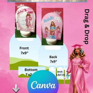 May include: A pink acrylic card box template with the text "Target Acrylic Card Box Template". The design includes front and back panels, each 7x9 inches, and a bottom panel 7x2 inches. The Canva logo is visible.