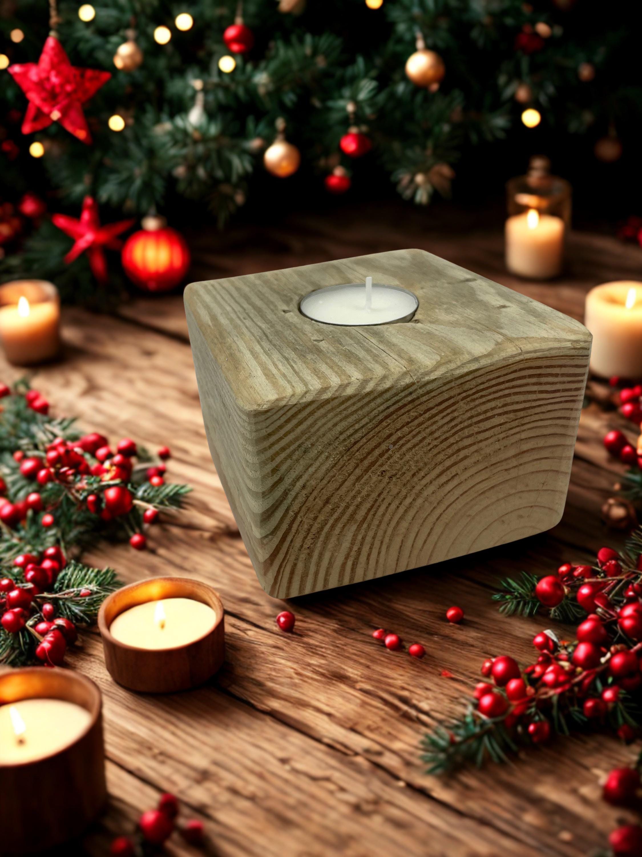Reclaimed Wood Block Tea Light Holder: Rustic Cozy Upcycled Decor - Etsy