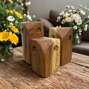 Rescued Hardwood Owl Trio – Set of 3 Upcycled Offcut Ornaments Handcrafted from Joinery Wood