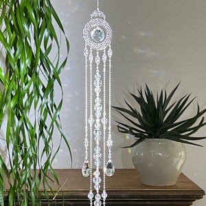 Crystal Suncatcher: Window Chandelier Hanging, Silver Metal Accents
