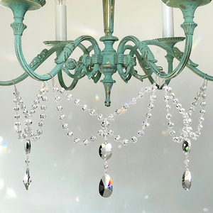 Elegant clear crystal Bead Garland, for the distance 6''-8'' (15-20 cm) or 8''-10'' (20-28cm) faceted round 10mm crystals, crystal drops.