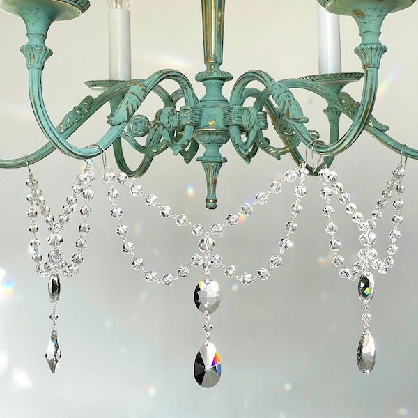 Elegant clear crystal Bead Garland, for the distance 6''-8'' (15-20 cm) or 8''-10'' (20-26cm) faceted round 10mm crystals, crystal drops.
