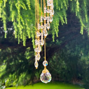 Crystal Window Suncatcher with Clear Glass Crystals • Gold Hanging Sun Catcher Decor