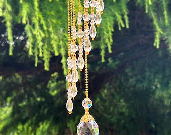 Kristall Fenster Suncatcher mit klaren Glaskristallen • Gold Hängender Sun Catcher Dekor