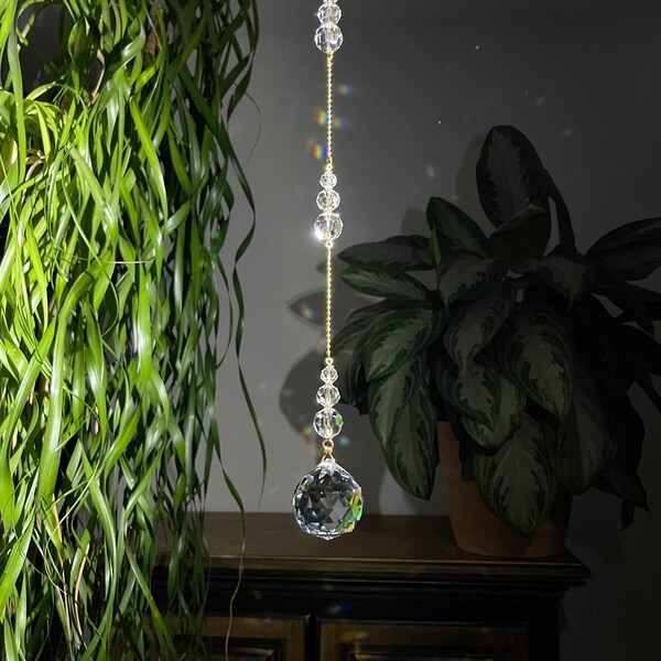 Long elegant crystal ball suncatcher, suncatcher crystals for windows, window treatment, wedding crystals, christmas decor