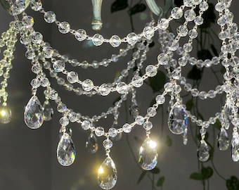 Elegant clear crystal Garland, three layer crystal swag for the distance 6''-9'' (15-23 cm) round faceted crystal beads, and crystal drops.