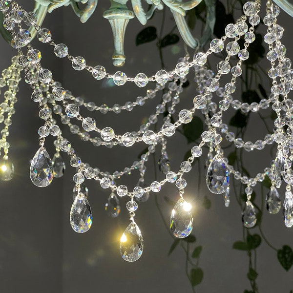 Elegant clear crystal Garland, three layer crystal swag for the distance 6''-9'' (15-23 cm) round faceted crystal beads, and crystal drops.