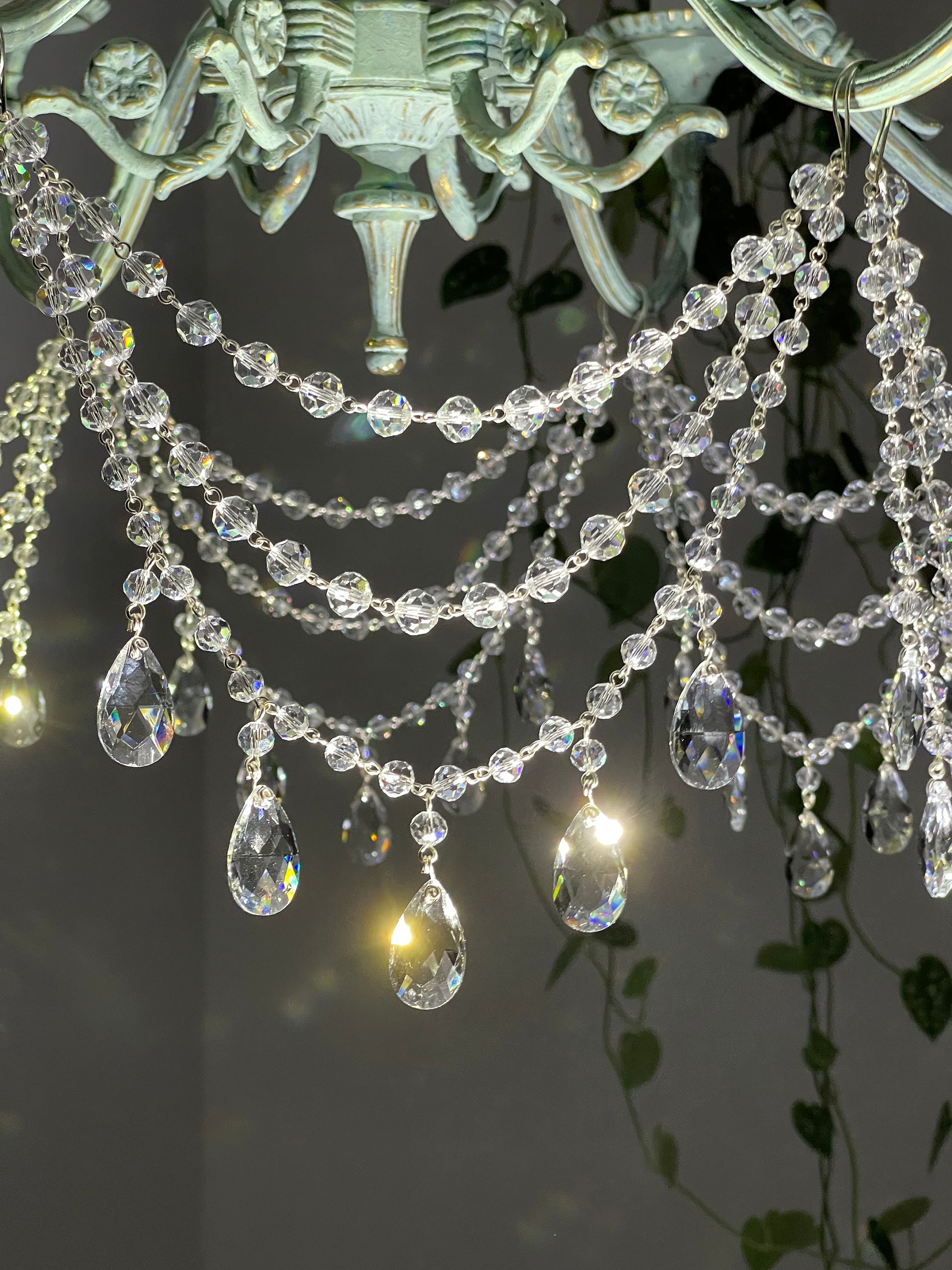 Elegant Clear Crystal Garland, Three Layer Crystal Swag for the