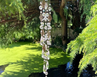 Lámpara de araña atrapasol de cristal: atrapaluz de ventana de bronce