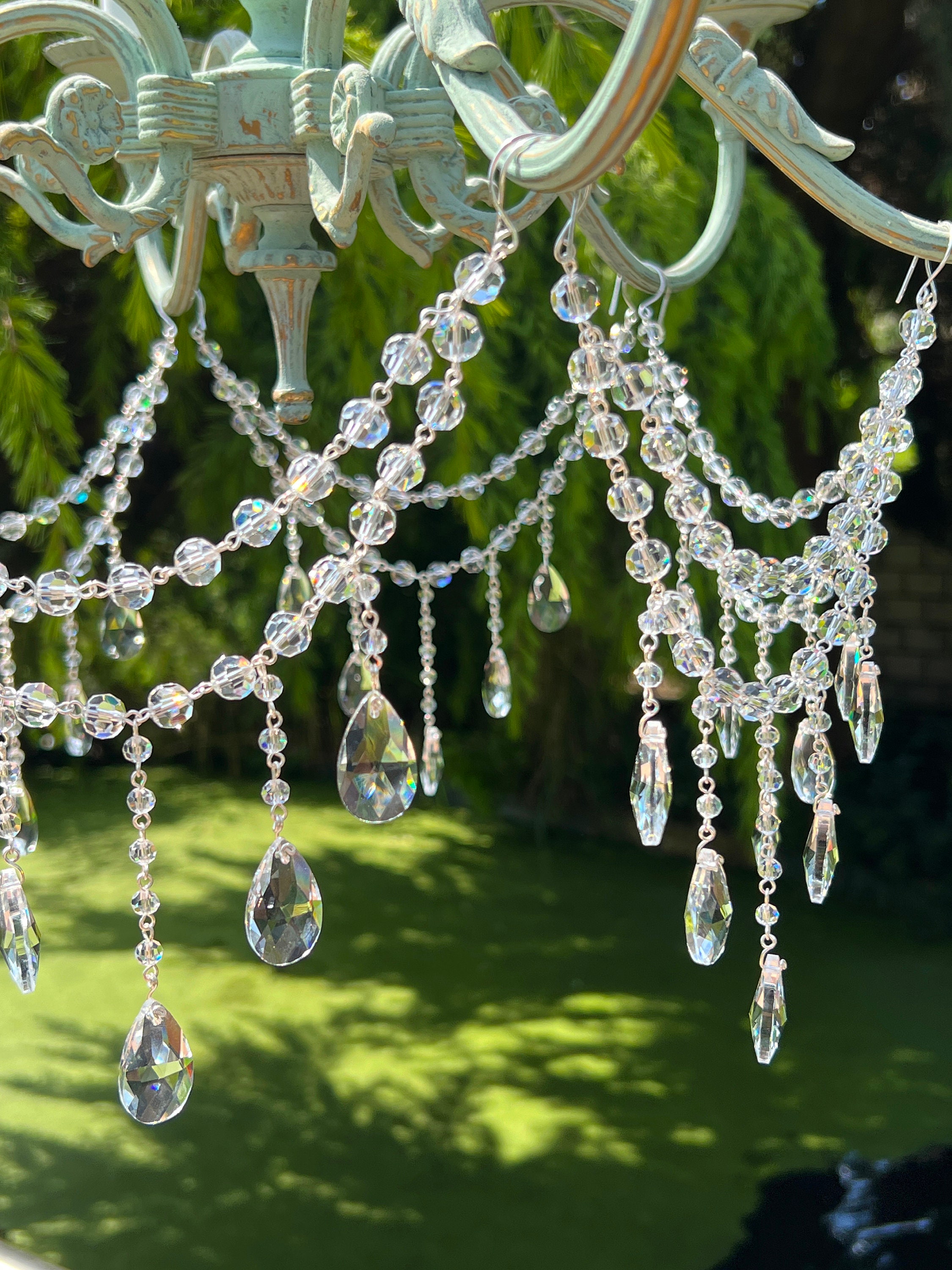 Guirnalda de cristal hecha a mano: Atrapasol con prismas de araña y gotas de cristal