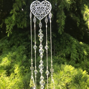 Crystal Suncatcher: Silver Heart Window Hanging, Lightcatcher Decor