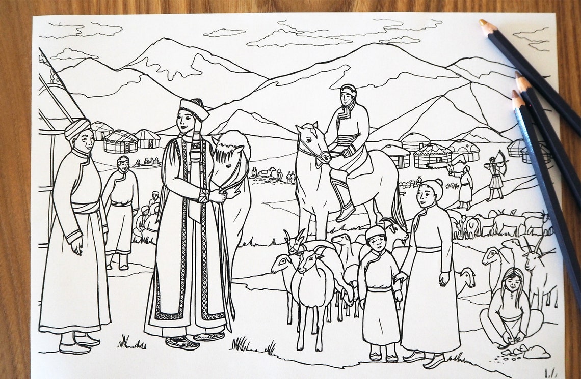 Mongolia Printable Coloring Page Historical Themes Around - Etsy France