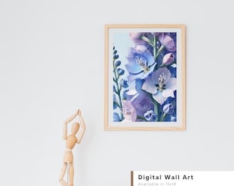 Do druku: Delphinium/Larkspur – kwiatowa grafika ścienna – do pobrania w wysokiej rozdzielczości – wydruk artystyczny z motywem kwiatowym