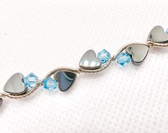 Aquamarine Swarovski Crystal Heart Bracelet - March Birthstone Gift
