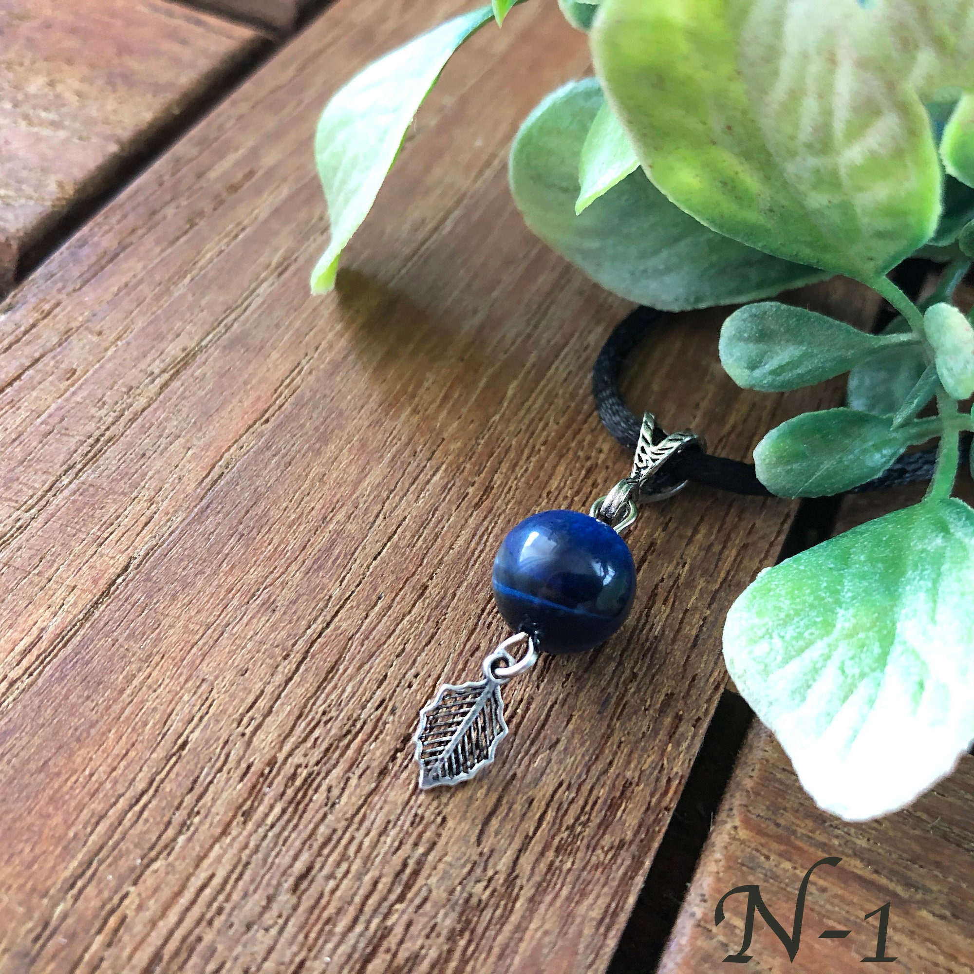 Pendant Natural Dark Blue Hawk Eye quartz stone Original Etsy