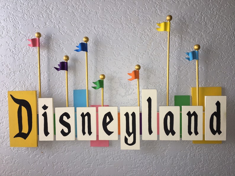 Vintage Disneyland Entrance Sign With Flags Etsy