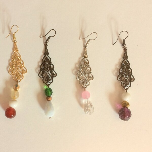 boucles d'oreille filigrane perles de verre pierres gemmes