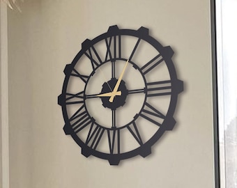 Gear Roman Oversized Large Wall Clock, Modern Unique Wall Clock