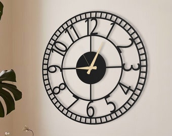 Numbers Large Wall Clock / Oversized Wall Clock / Unique Wall Clock / Silent Wall Clock / Metal Wall Clock / Housewarming