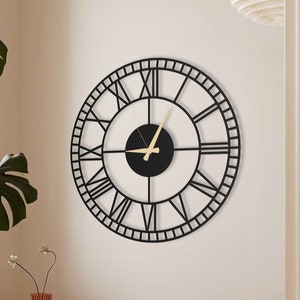 Roman Oversized Unique Wall Clock, Modern Large Wall Clock, Rustic Wall Clock, Roman Numerals, Metal Wall Clock, Housewarming Gift