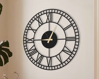 Roman Oversized Unique Wall Clock, Modern Large Wall Clock, Rustic Wall Clock, Roman Numerals, Metal Wall Clock, Housewarming Gift