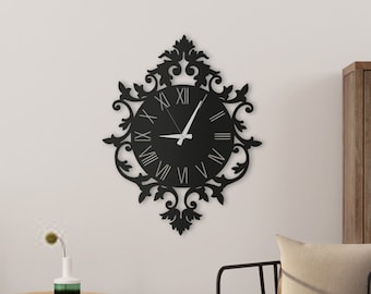 Farmhouse Large Wall Clock / Silent Wall Clock / Farmhouse Kitchen Wall Clock / Rustic Wall Clock / Roman Numerals / Metal Wall Clock