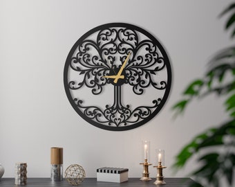 Bonsai Tree Large Wall Clock, Silent Oversized Wall Clock, Unique Round Clock for Wall