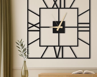 Square Large Unique Wall Clock, Oversized Wall Clock, Modern Silent Wall Clock for Living Rooms