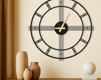 Minimal Oversized Wall Clock, Silent Large Wall Clock, Unique Round Clock for Wall