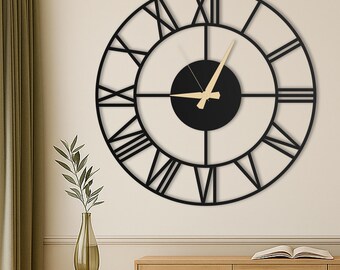 Minimal Roman Large Unique Wall Clock, Oversized Wall Clock, Modern Silent Wall Clock for Living Rooms