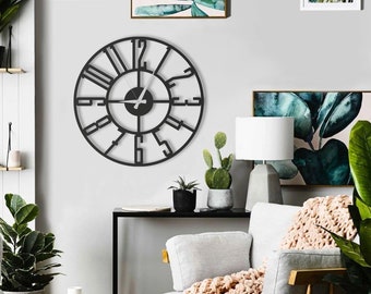 Minimal Numbers Large Oversized Wall Clock, Unique Modern Wall Clock, Silent Wall Clock, Metal Wall Clock