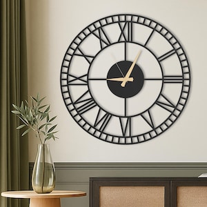 Roman Numerals Large Wall Clock, Oversized Wall Clocks, Cool Wall Clock, Unique Wall Clock, Black Modern Wall Clock, New Home Gift