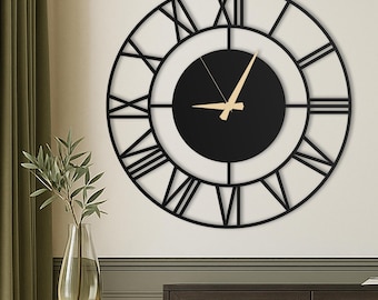 Large Minimal Wall Clock, Oversized Modern Wall Clock, Silent Metal Wall Clock