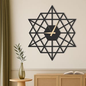 Grande horloge murale géométrique unique, horloge murale surdimensionnée, horloge murale silencieuse moderne pour salon