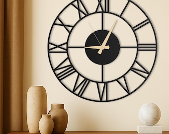 Minimal Roman Oversized Wall Clock, Large Wall Clock, Unique Wall Clock, Rustic Wall Clock, Metal Wall Clock