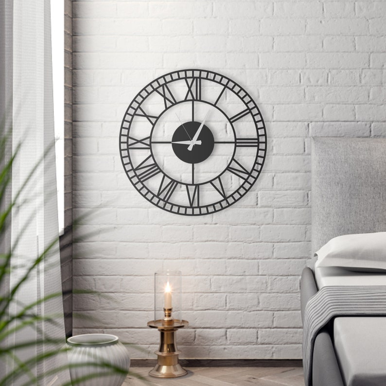Roman Large Wall Clock / Oversized Wall Clock / Farmhouse Wall Clock / Rustic Wall Clock / Roman Numerals / Metal Wall Clock / Housewarming image 8