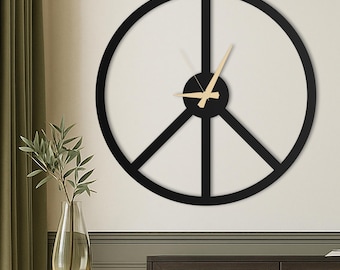 Grande horloge murale Peace, horloge murale unique surdimensionnée, horloge murale silencieuse moderne pour salon