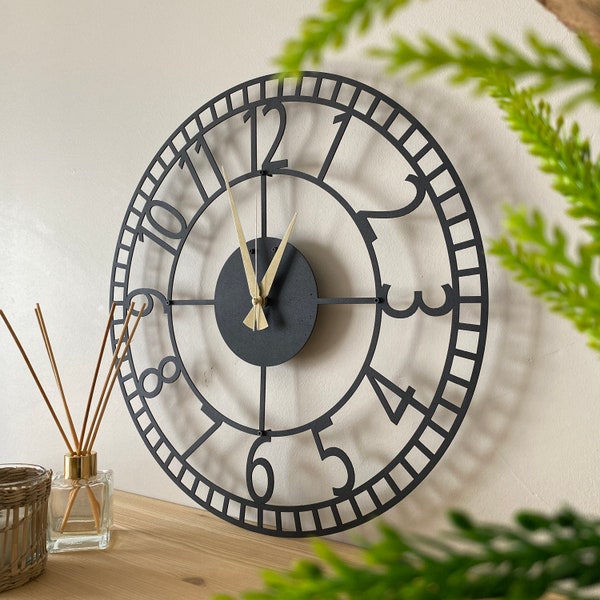 Numbers Large Wall Clock / Oversized Wall Clock / Unique Wall Clock / Silent Wall Clock / Metal Wall Clock / Housewarming