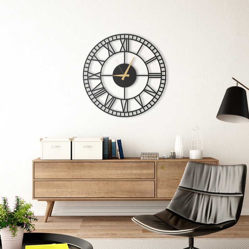 Roman Large Wall Clock / Oversized Wall Clock / Farmhouse Wall Clock / Rustic Wall Clock / Roman Numerals / Metal Wall Clock / Housewarming image 4