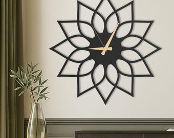 Lotus Flower Large Wall Clock, Oversized Unique Wall Clock, Modern Silent Wall Clock for Living Rooms