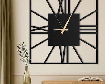 Square Large Unique Wall Clock, Oversized Wall Clock, Modern Silent Wall Clock for Living Rooms