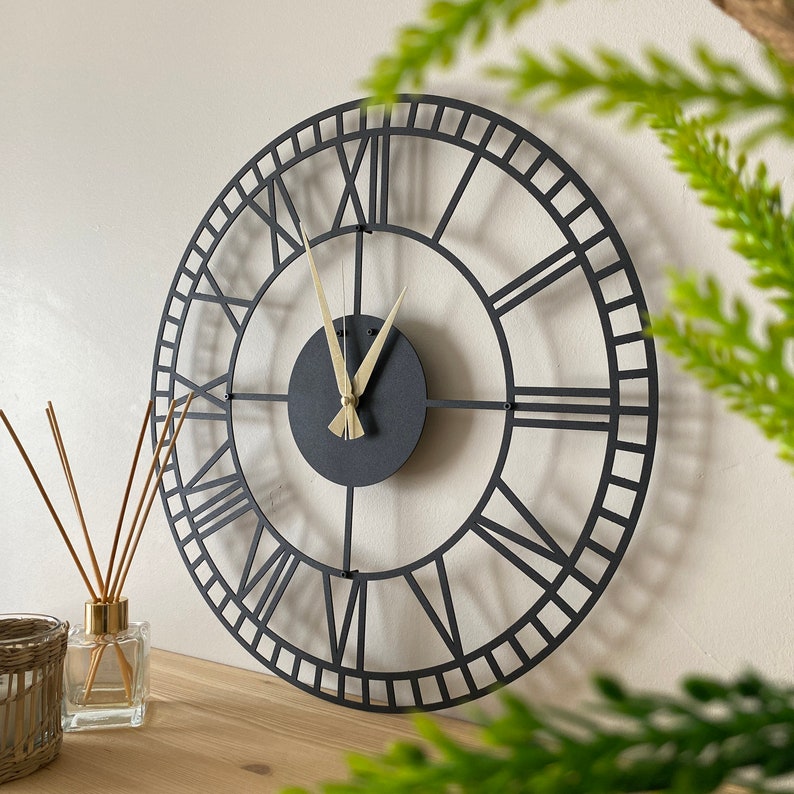 Roman Large Wall Clock / Oversized Wall Clock / Farmhouse Wall Clock / Rustic Wall Clock / Roman Numerals / Metal Wall Clock / Housewarming image 1