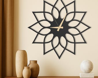 Lotus Flower Oversized Wall Clock, Large Unique Wall Clock, Modern Silent Wall Clock for Living Rooms