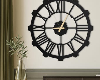 Gear Large Wall Clock, Oversized Unique Wall Clock, Modern Silent Wall Clock for Living Rooms