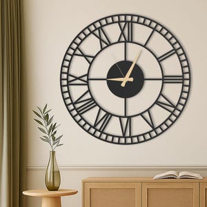 Roman Unique Wall Clock, Large Oversized Wall Clock, Farmhouse Wall Clock, Silent Wall Clock, Rustic Wall Clock, Metal Wall Clock